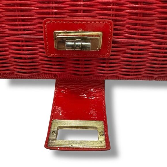 J.Crew Red Woven Straw Clutch Bag with Turnlock Closure - Picture 11 of 11
